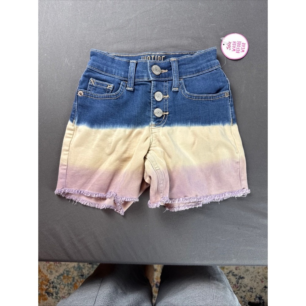 Justice Denim Shorts Girls 7 Slim Blue Purple Ombre Like New Frayed Button Fly